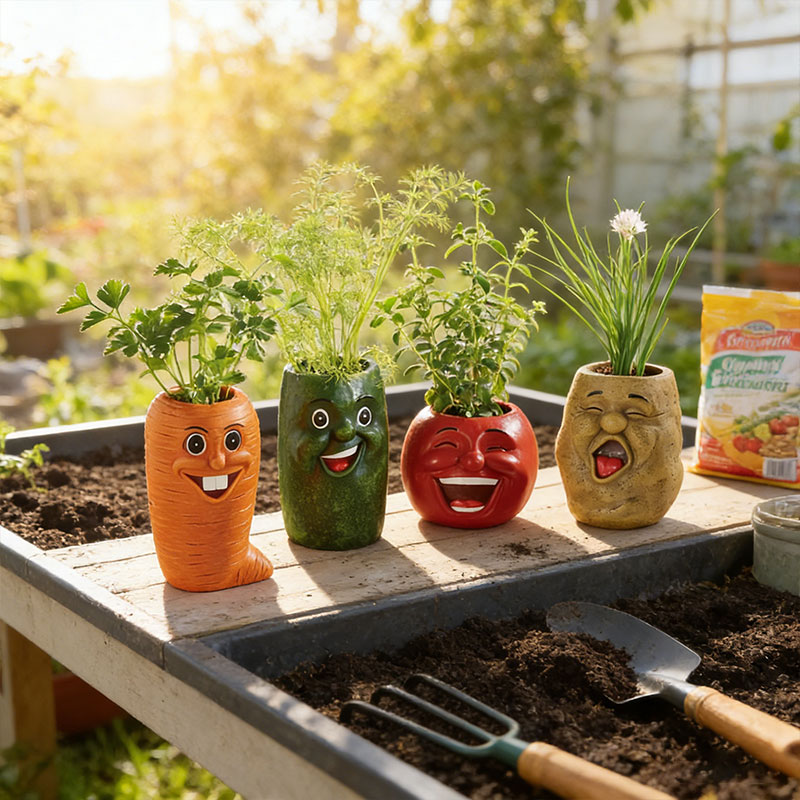🥕 Funny Face Vegetable Planters – Whimsical Garden Decor 🌱✨