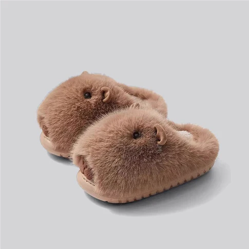 Plush Capybara Slip-On Slippers | Fluffy Indoor Shoes