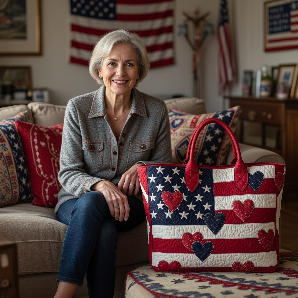 Patriot Poppy Quilted Tote Bag