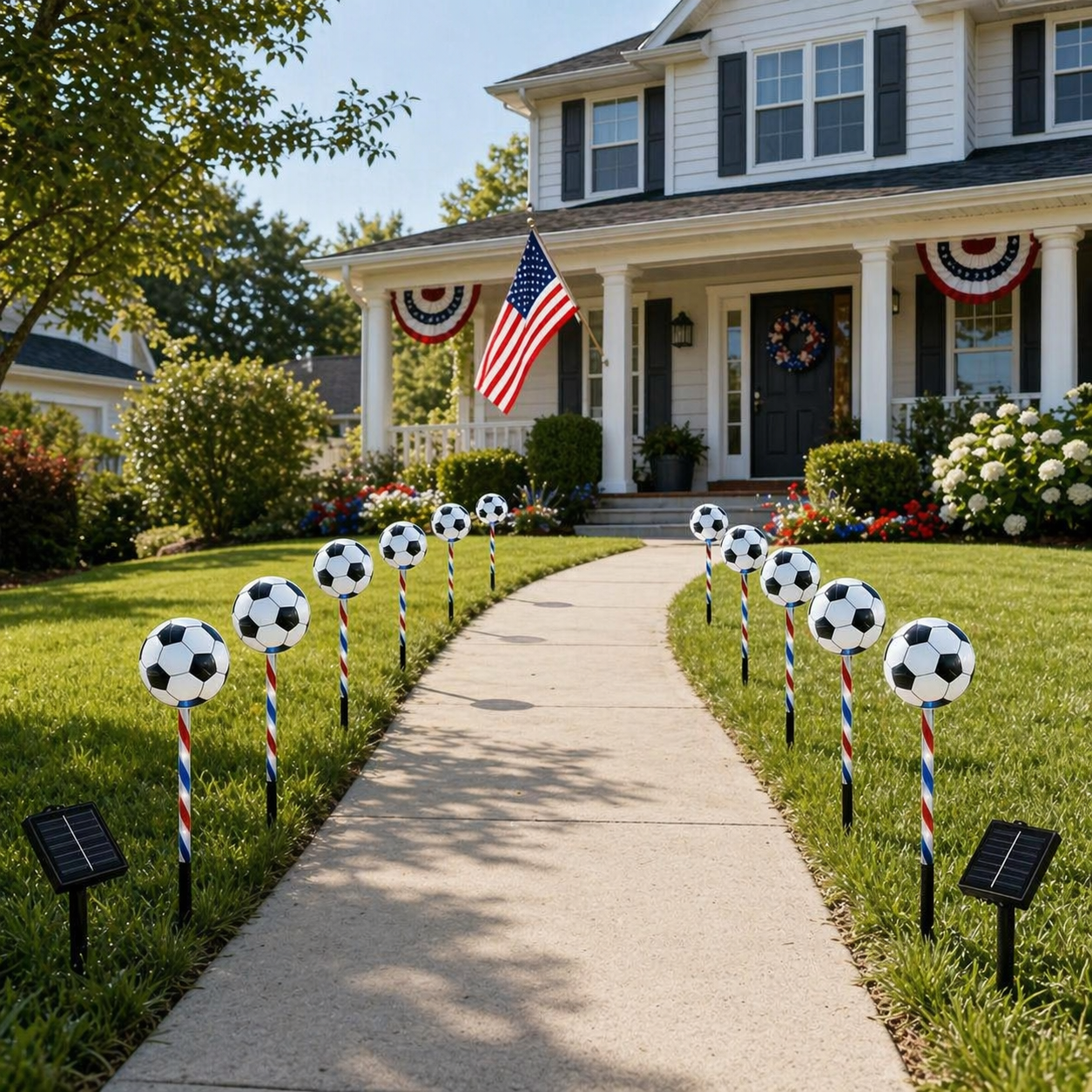 4th of July Outdoor Solar Soccer Pathway Lights