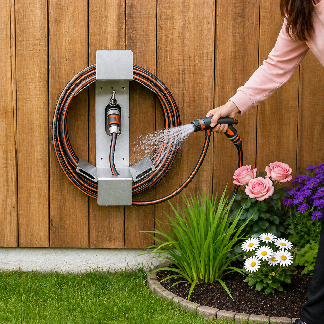 Wall‑Mounted Garden Hose Storage Bracket 