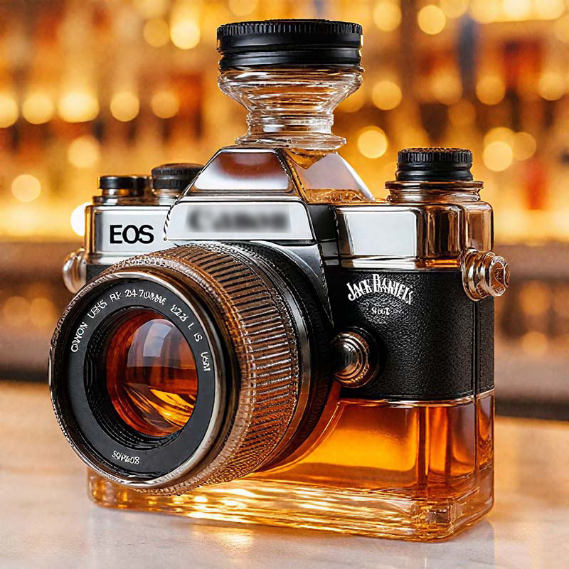Camera Glass Whiskey Bottle