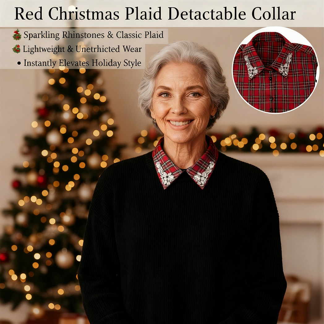 Red Christmas Plaid Rhinestone Detachable Half Shirt Blouse False Collar