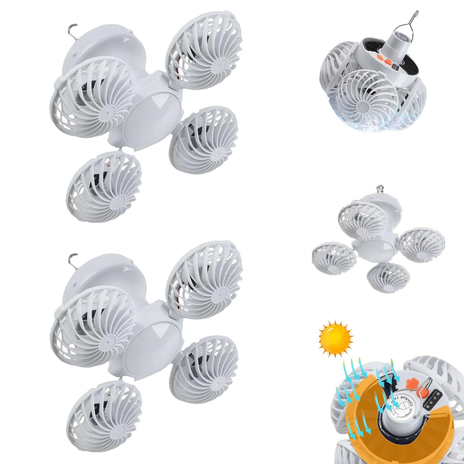 Portable Folding Football LED Solar Lantern Fan With Hook