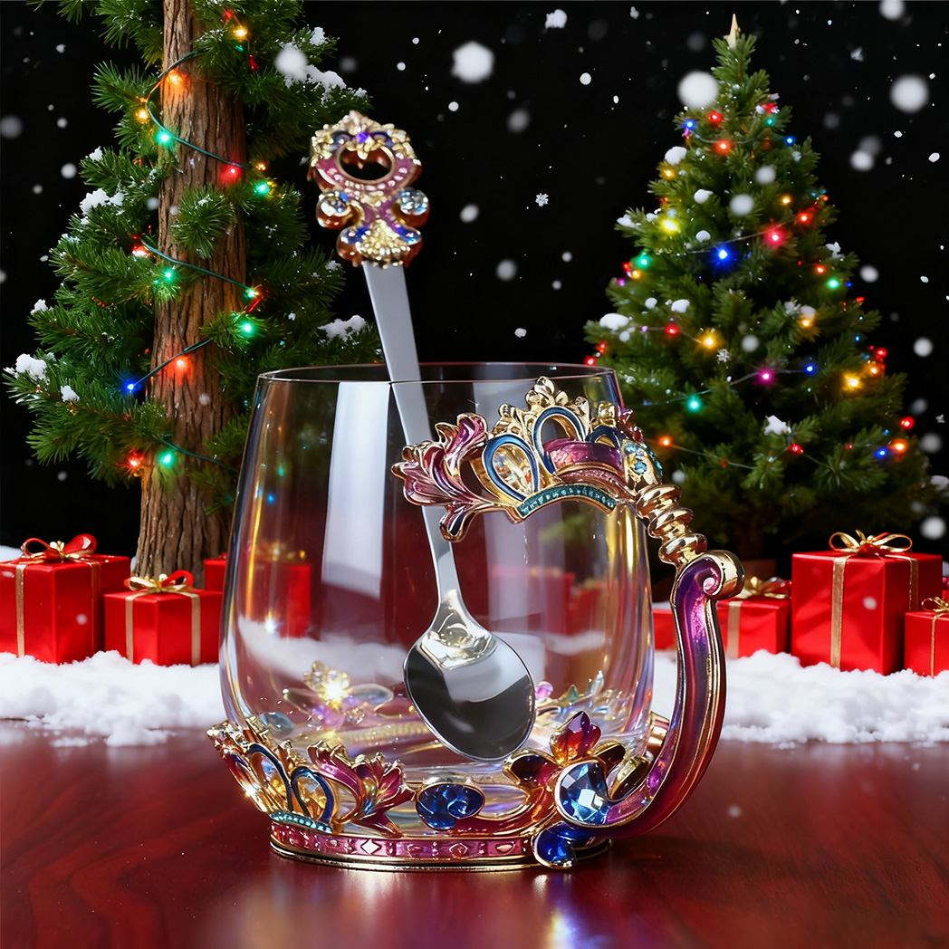 [Copy]Flower Teacup Transparent Glass Teacup With Spoon and Lid