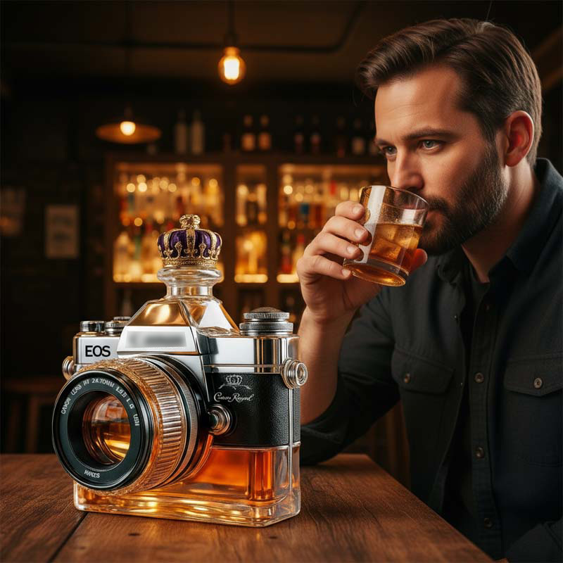 Camera Glass Whiskey Bottle