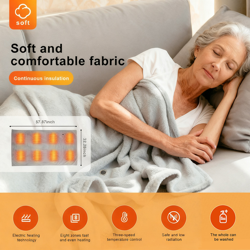 Heated Shawl Poncho Wrap Blanket with Zipper