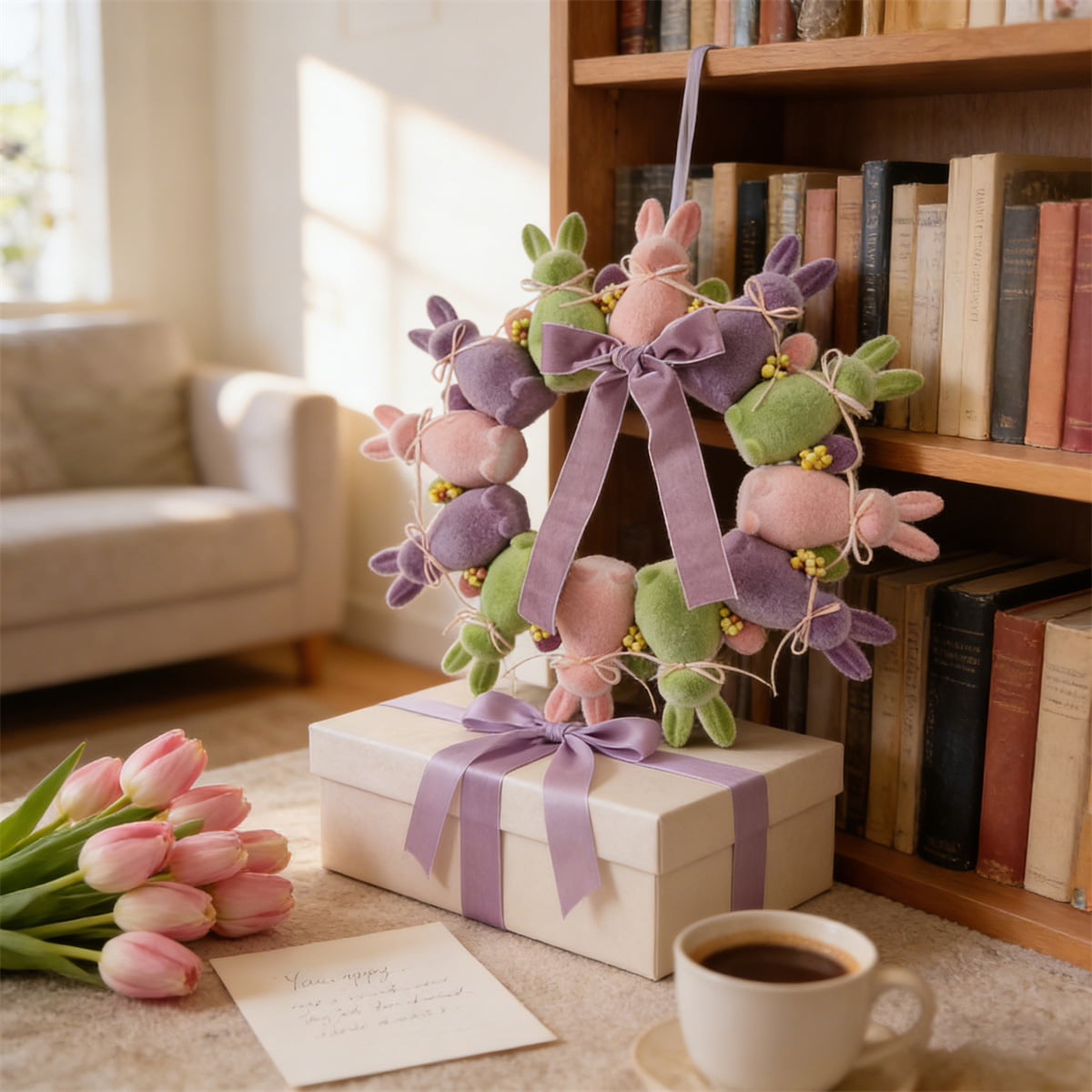 Flocked Bunny Wreath Door Hanger – Bring Home the Joy of Spring