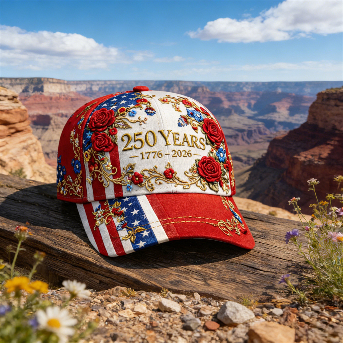 USA 250th Anniversary Embroidered Baseball Cap