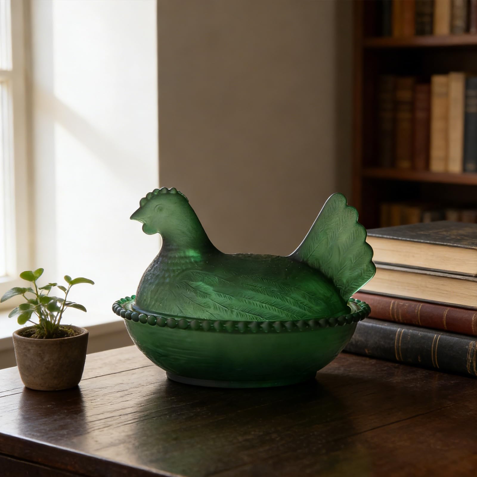 Vintage Pedestal Chicken Shaped Candy Crystal Bowl