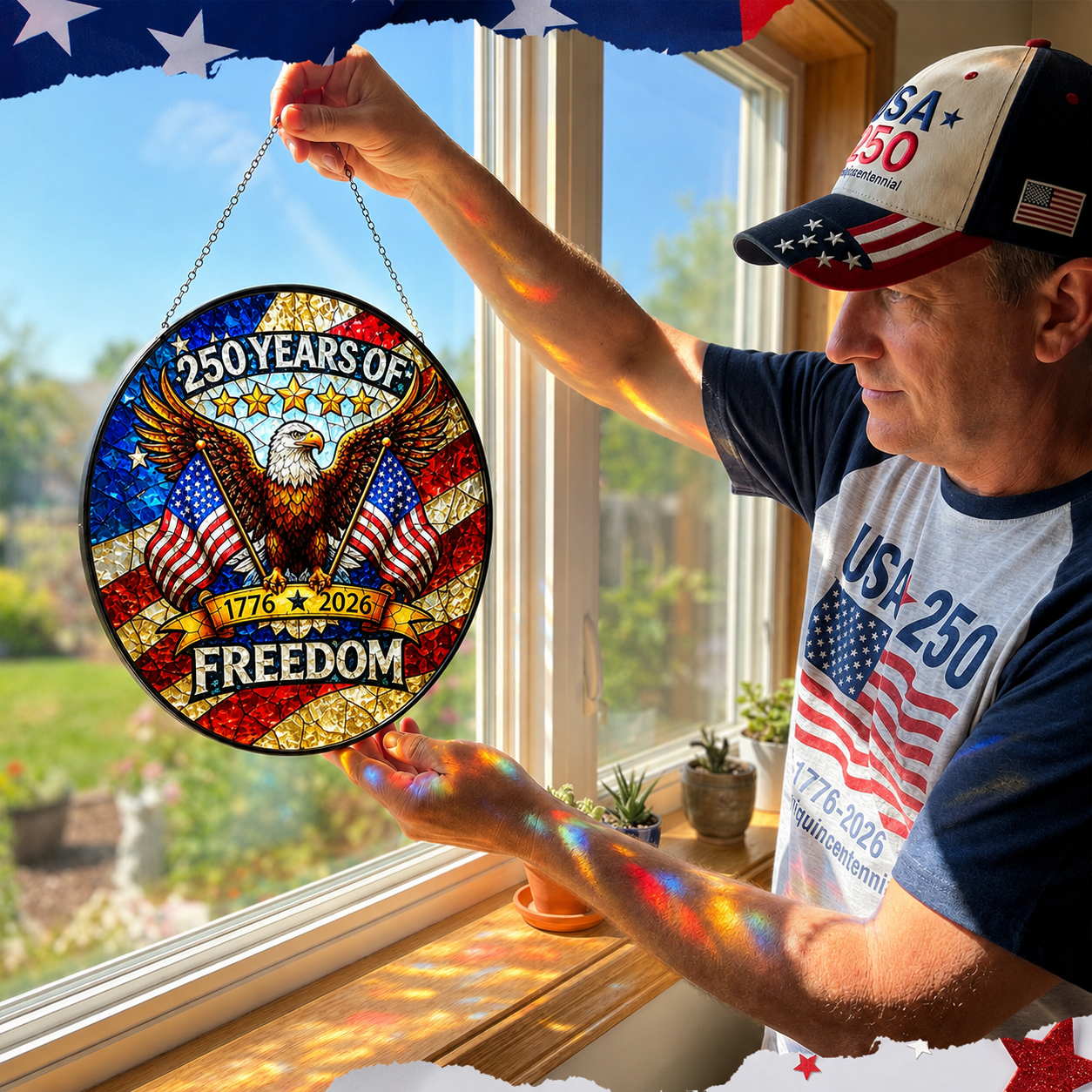 ✨ 250th Anniversary Patriotic Stained Glass Suncatcher