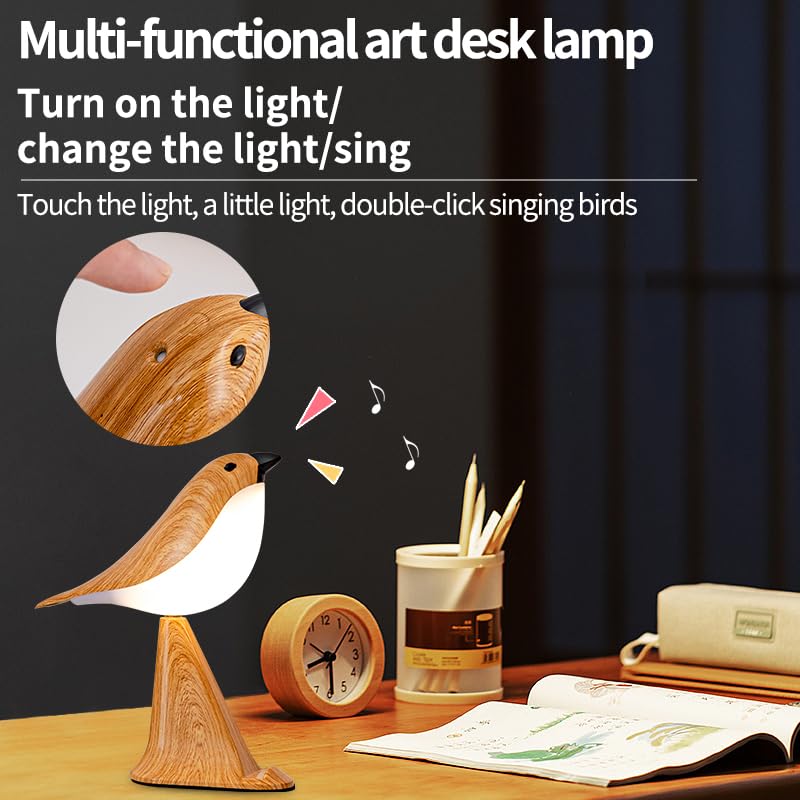 Singing Bird Lamp, Touch Control & 3-Color Dimmable