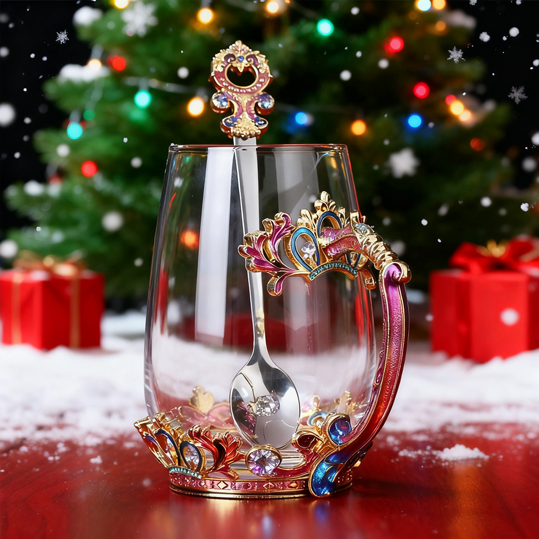 [Copy]Flower Teacup Transparent Glass Teacup With Spoon and Lid