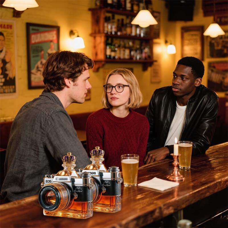 Camera Glass Whiskey Bottle