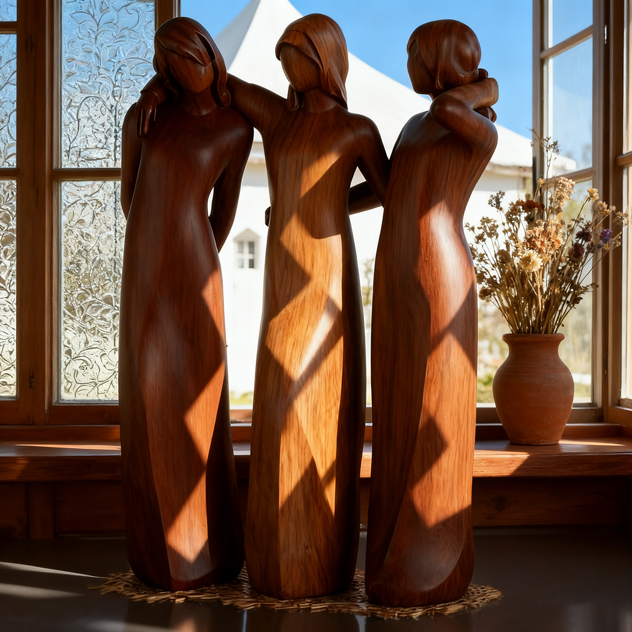 💖🔥LAST DAY 49 % OFF👩🏻‍🤝‍👩🏻Sisters by My Side, Celebrates Friendships Three Sisters Wooden Sculpture