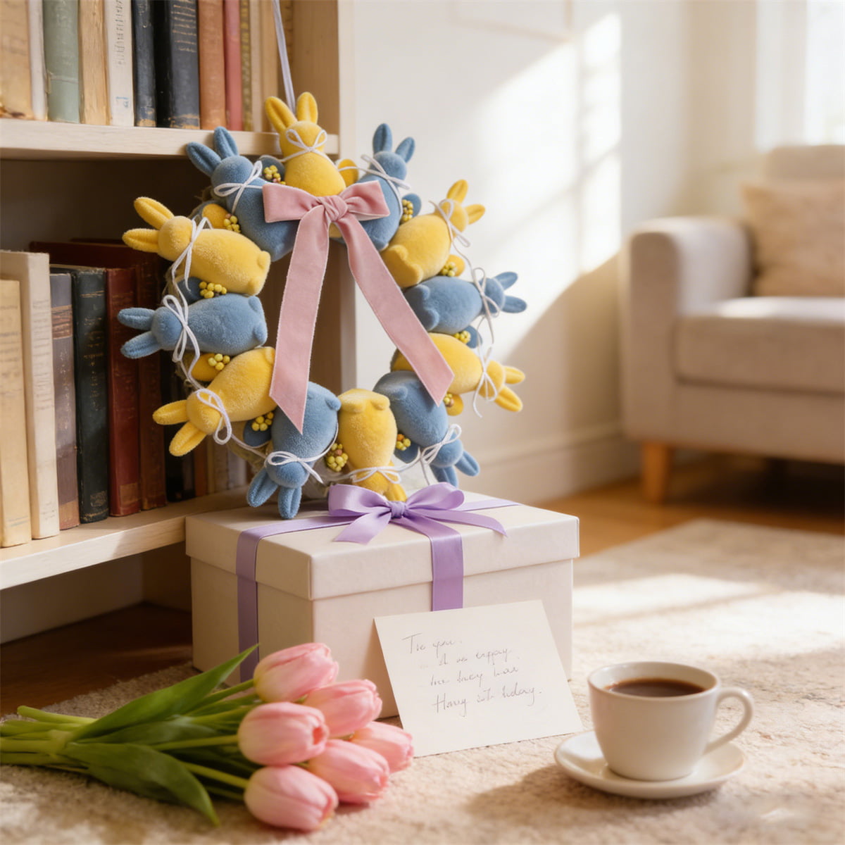 Flocked Bunny Wreath Door Hanger – Bring Home the Joy of Spring