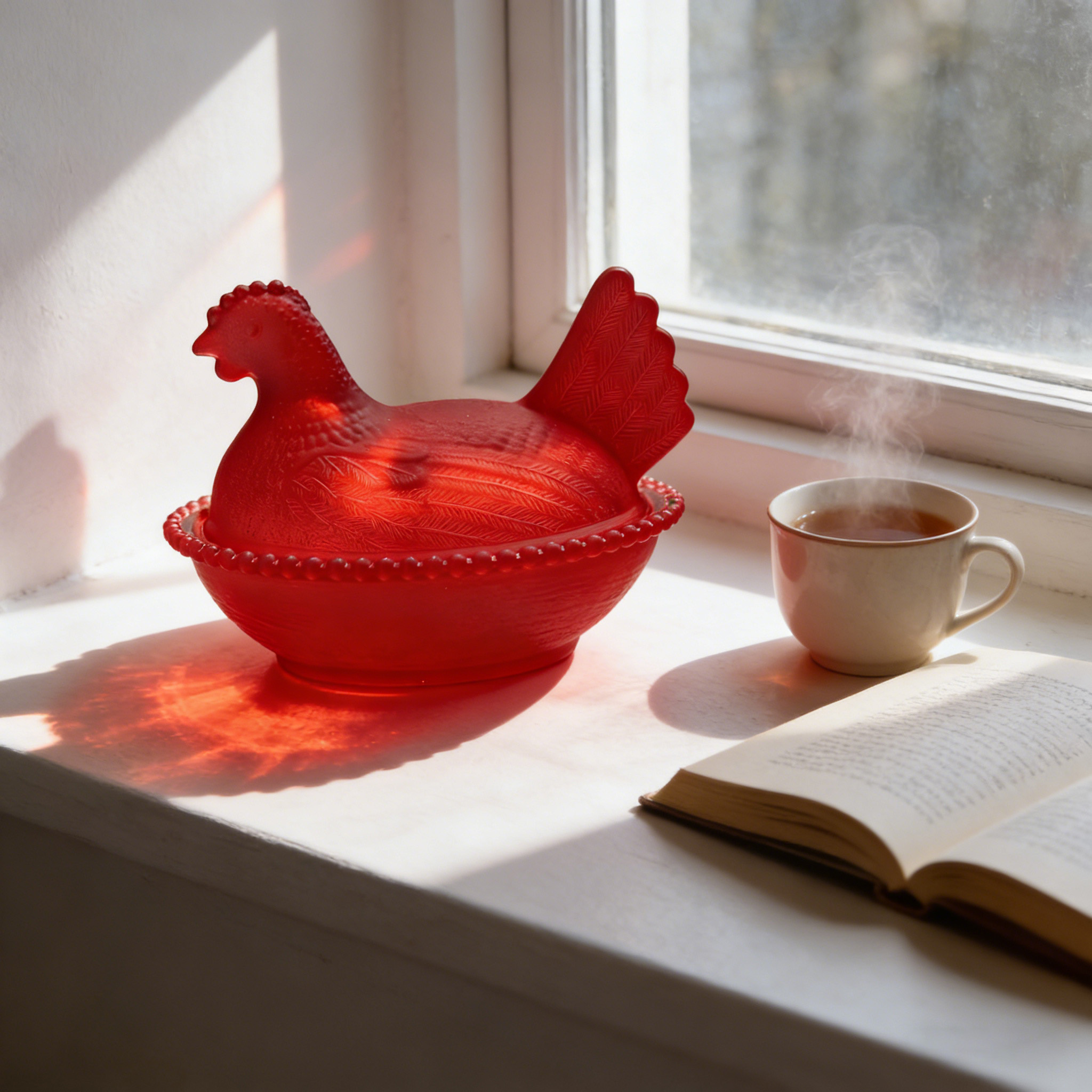 Vintage Pedestal Chicken Shaped Candy Crystal Bowl