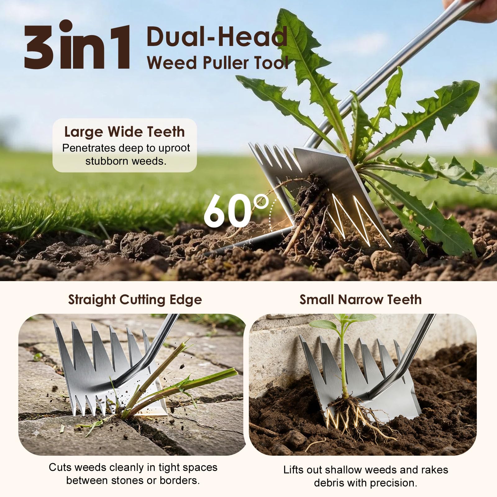 Stainless Steel Dual-Head Weeding Tool