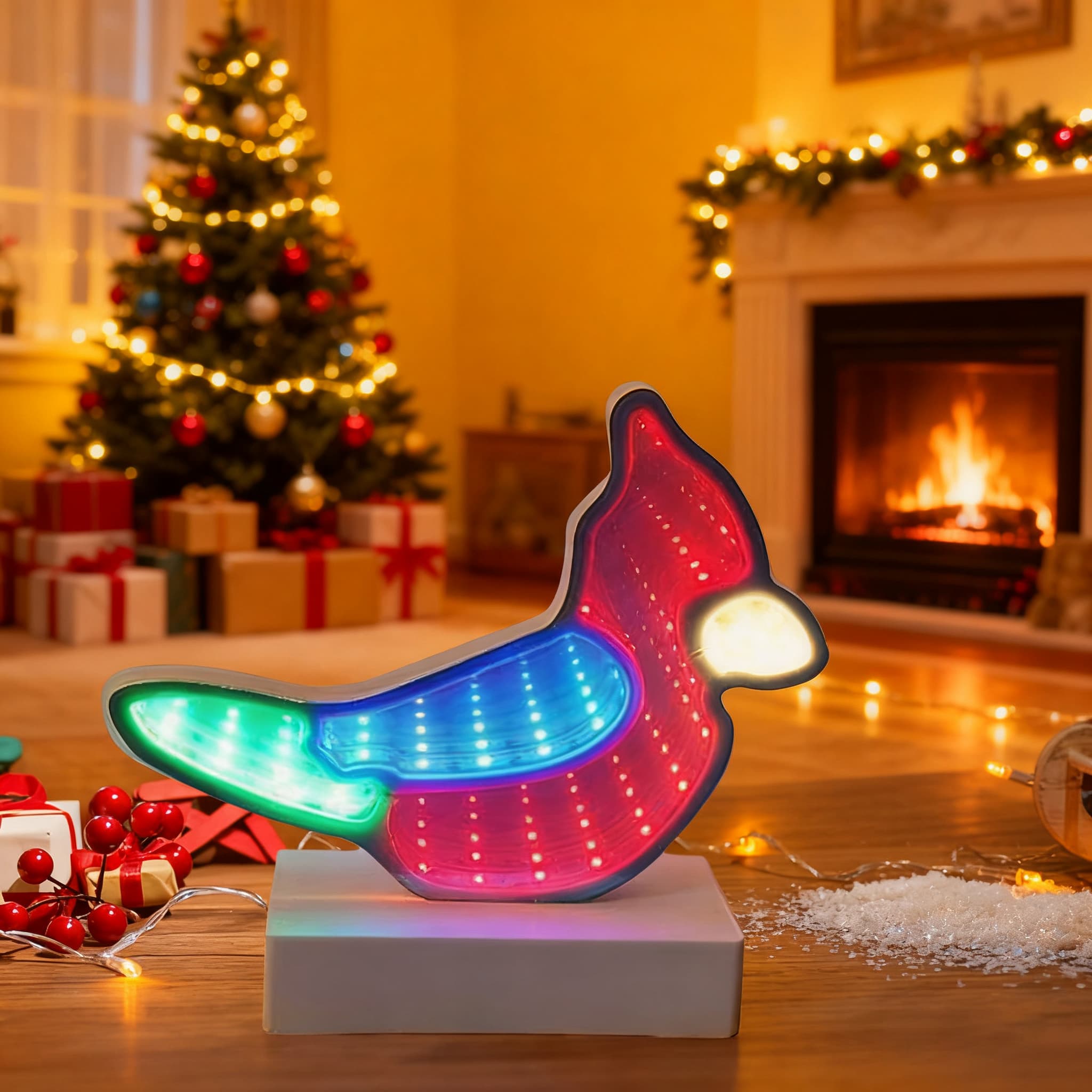 Infinity Mirror Tunnel LED Red Bird Night Light