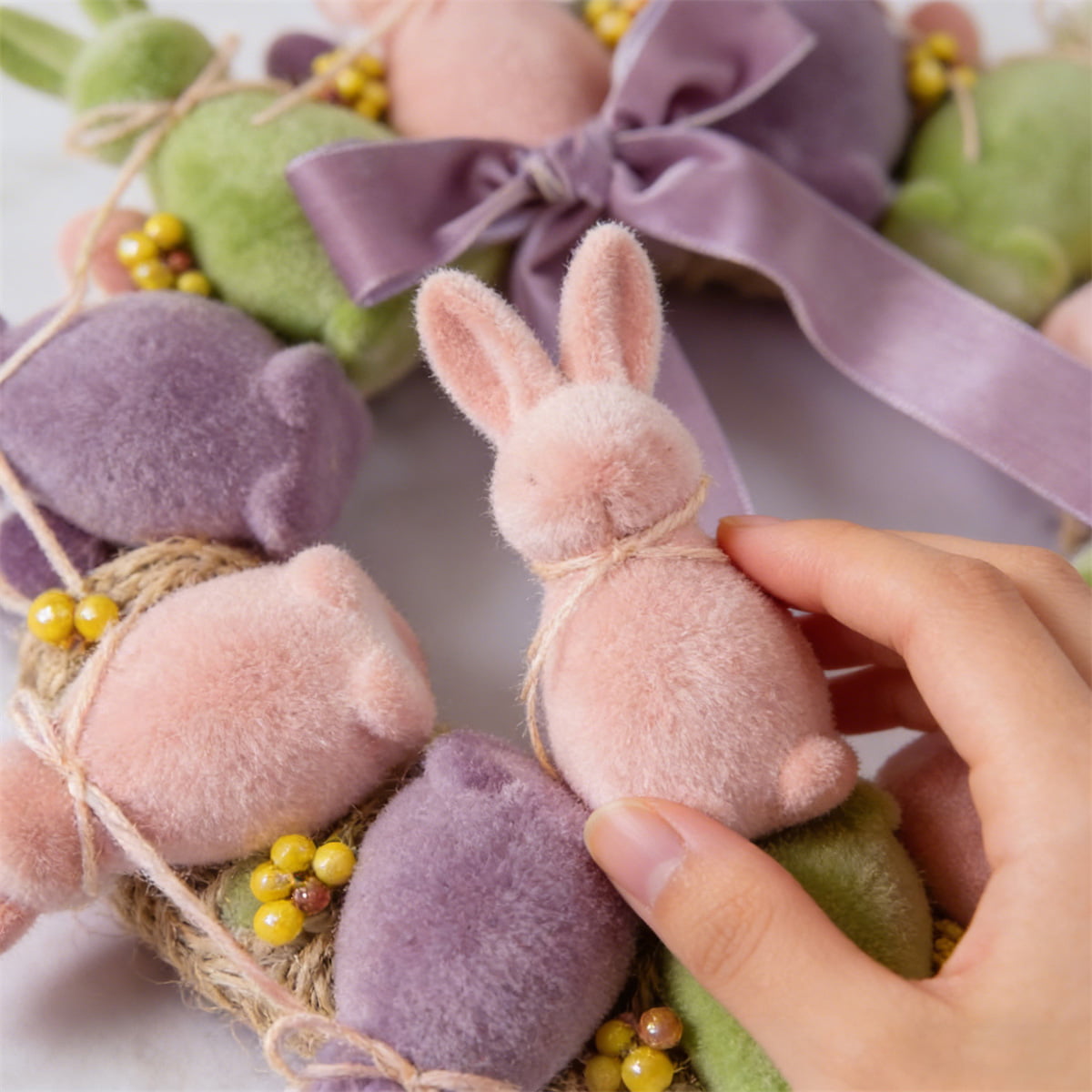 Flocked Bunny Wreath Door Hanger – Bring Home the Joy of Spring