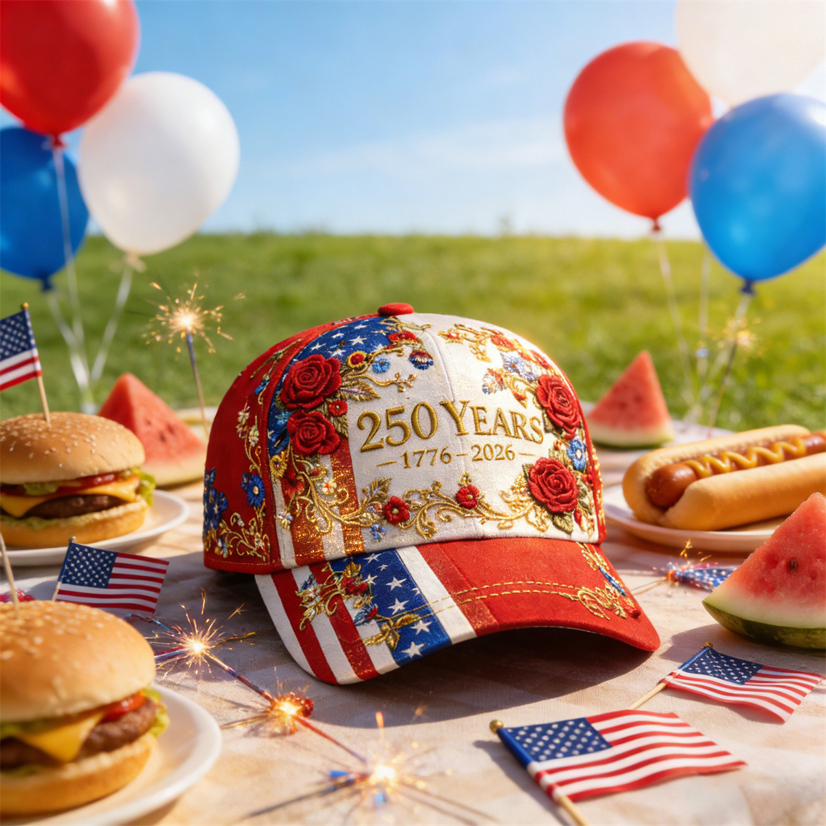 USA 250th Anniversary Embroidered Baseball Cap