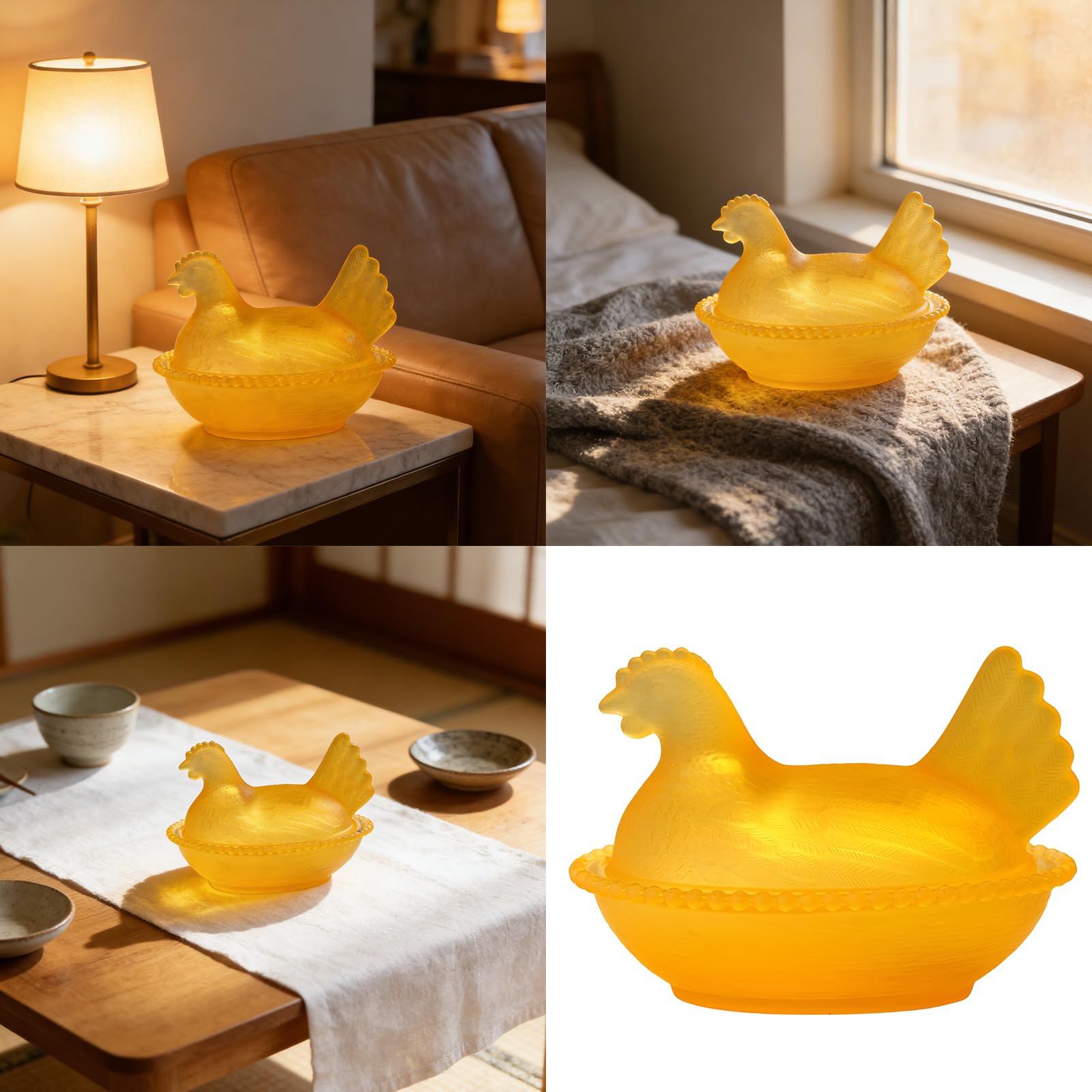 Vintage Pedestal Chicken Shaped Candy Crystal Bowl