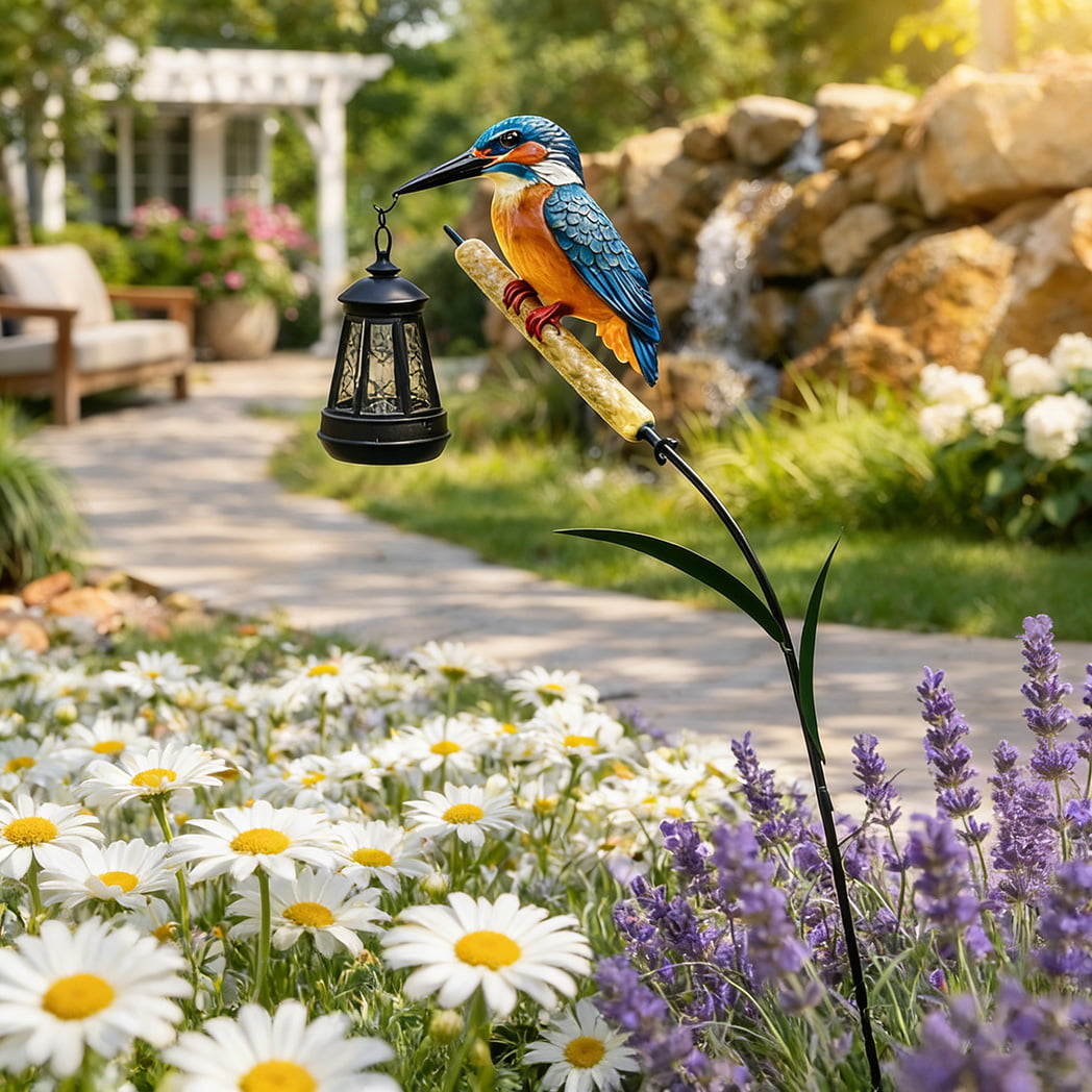 Kingfisher Solar Garden Stake Light with Reed Perch