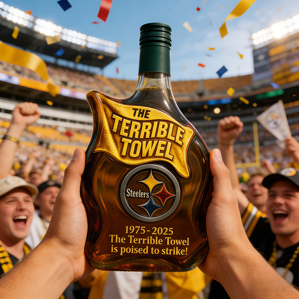 The Terrible Towel 1975–2025 Anniversary Whiskey Bottle