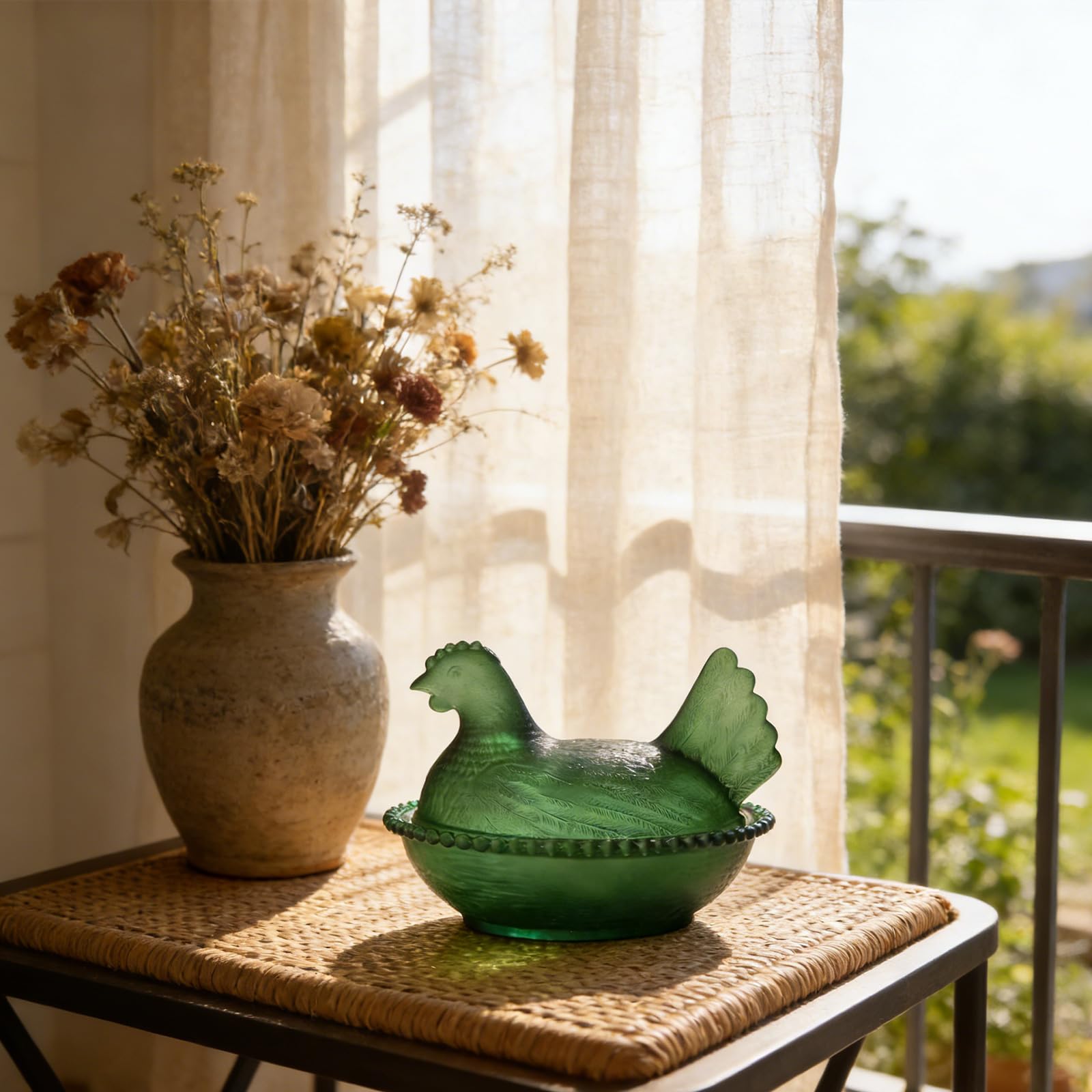 Vintage Pedestal Chicken Shaped Candy Crystal Bowl
