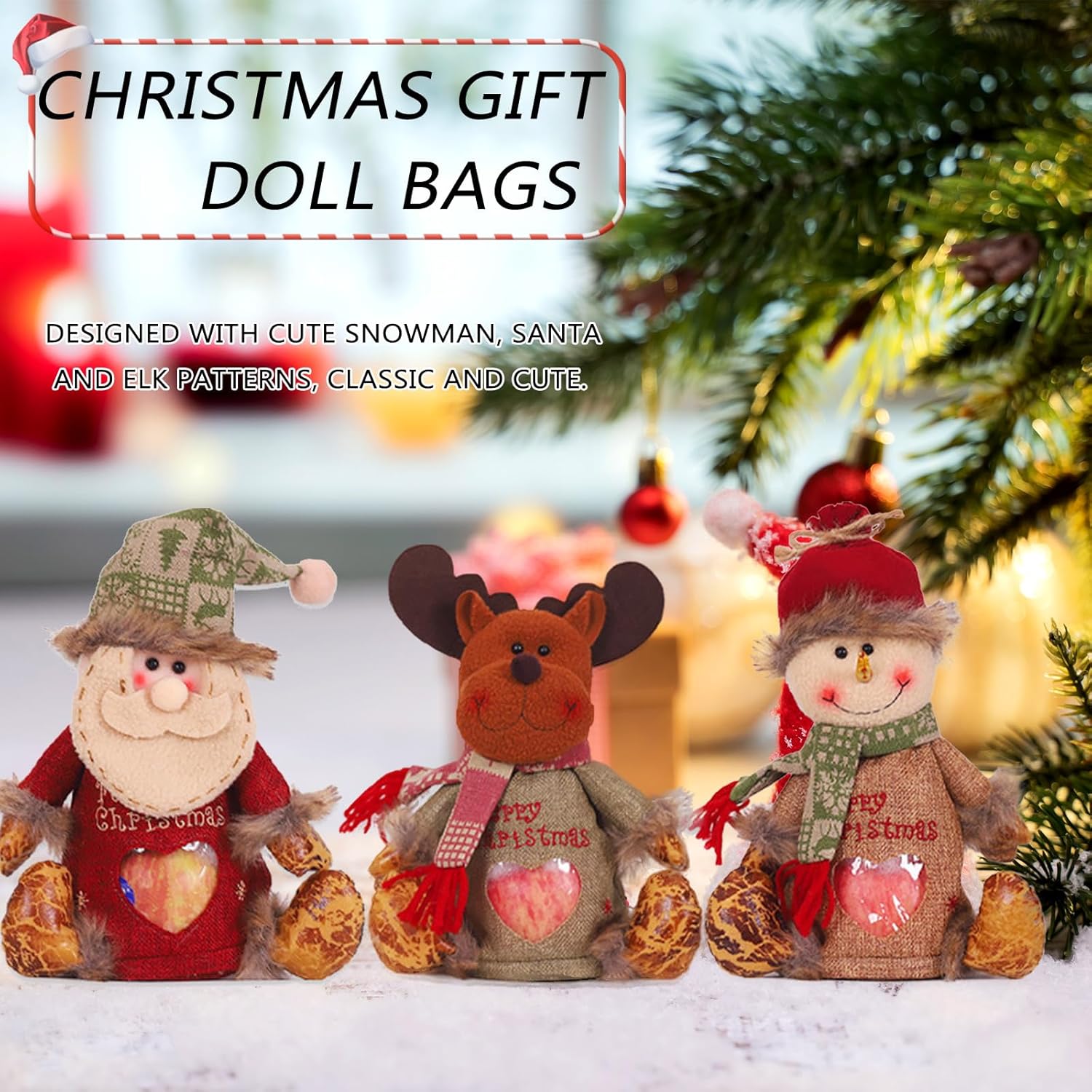 3pcs Christmas Gift Bags Zipper Design