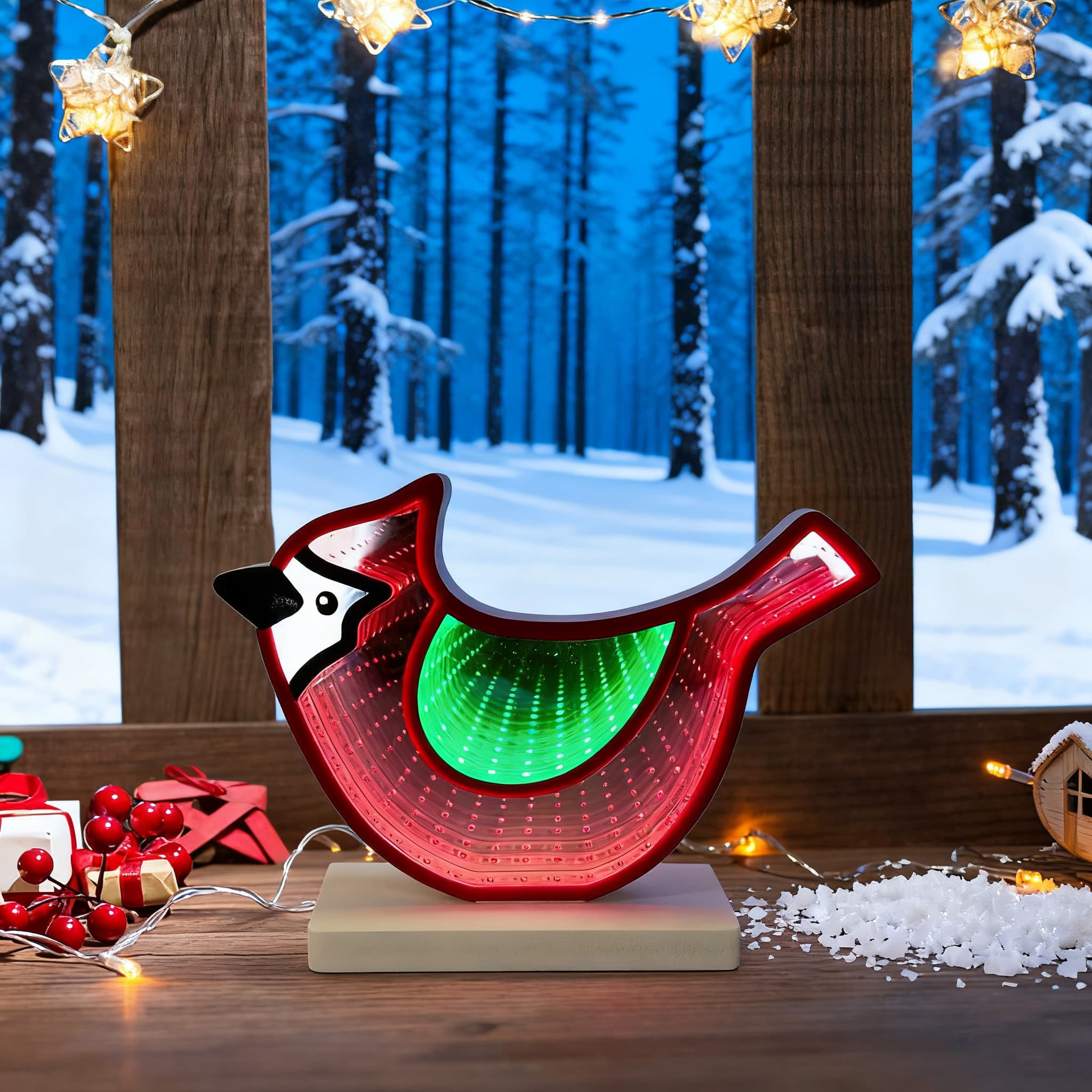 Infinity Mirror Tunnel LED Red Bird Night Light