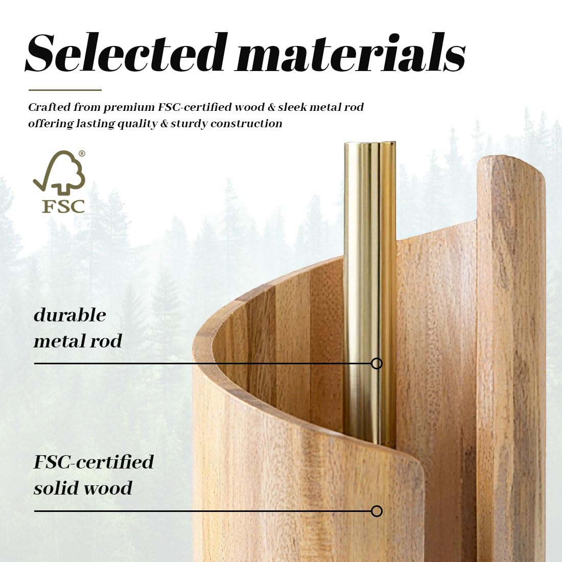 Mountain Paper Towel Holder Countertop with Mango Wood Round Base and Iron Holder