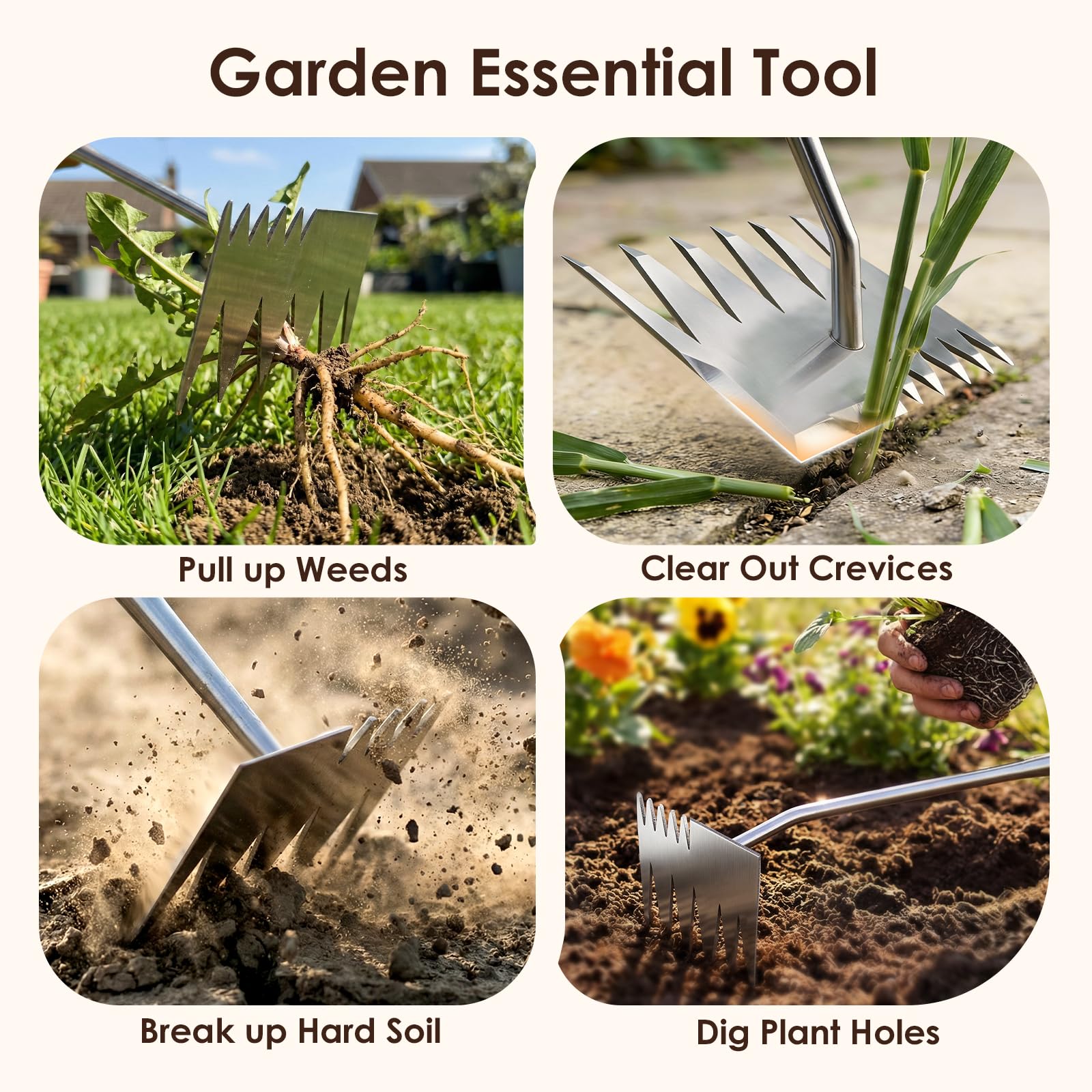 Stainless Steel Dual-Head Weeding Tool