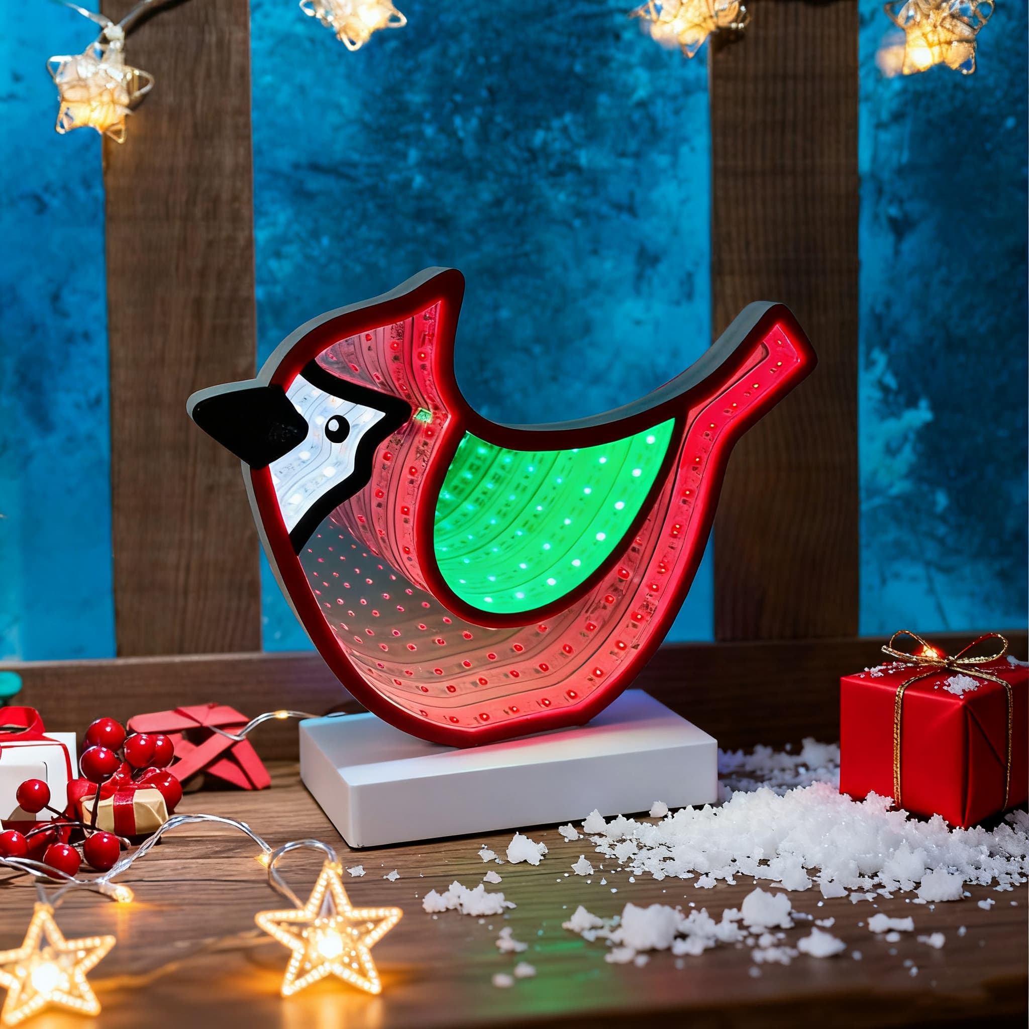 Infinity Mirror Tunnel LED Red Bird Night Light