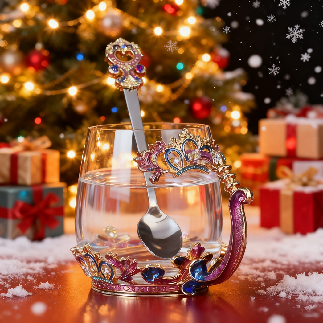 [Copy]Flower Teacup Transparent Glass Teacup With Spoon and Lid