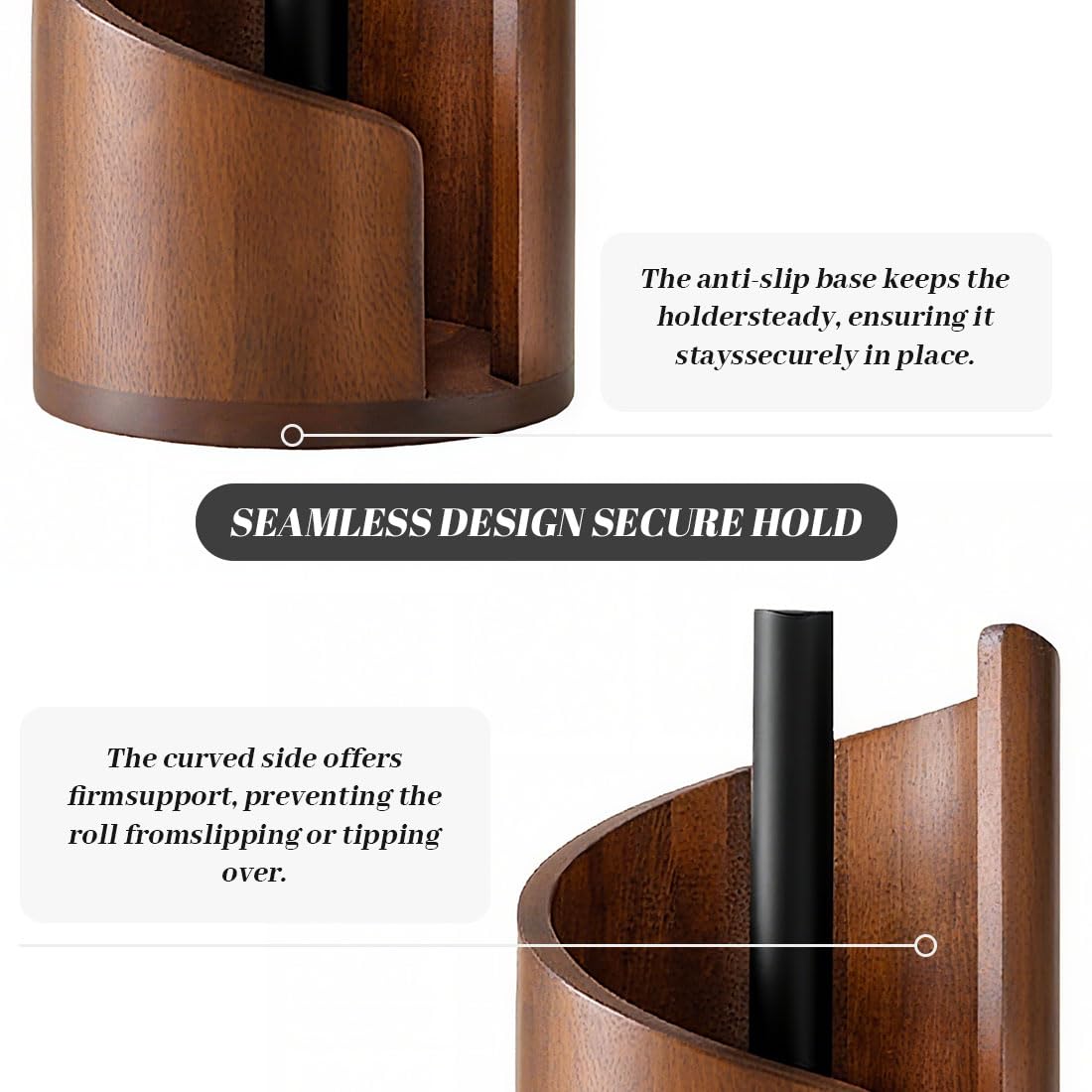 Mountain Paper Towel Holder Countertop with Mango Wood Round Base and Iron Holder