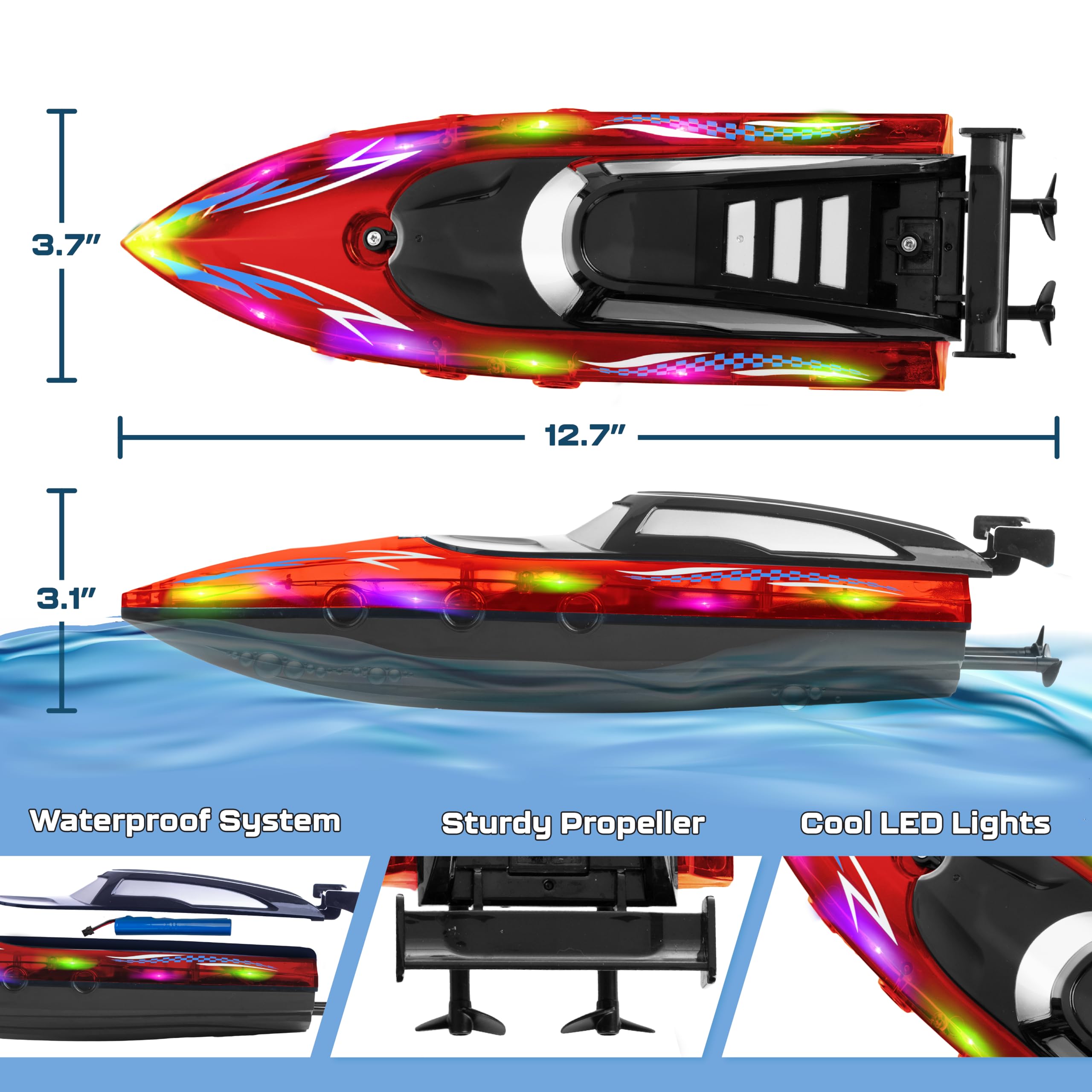 LED Light Remote Control Racing Boat, Suitable For Pools And Lakes