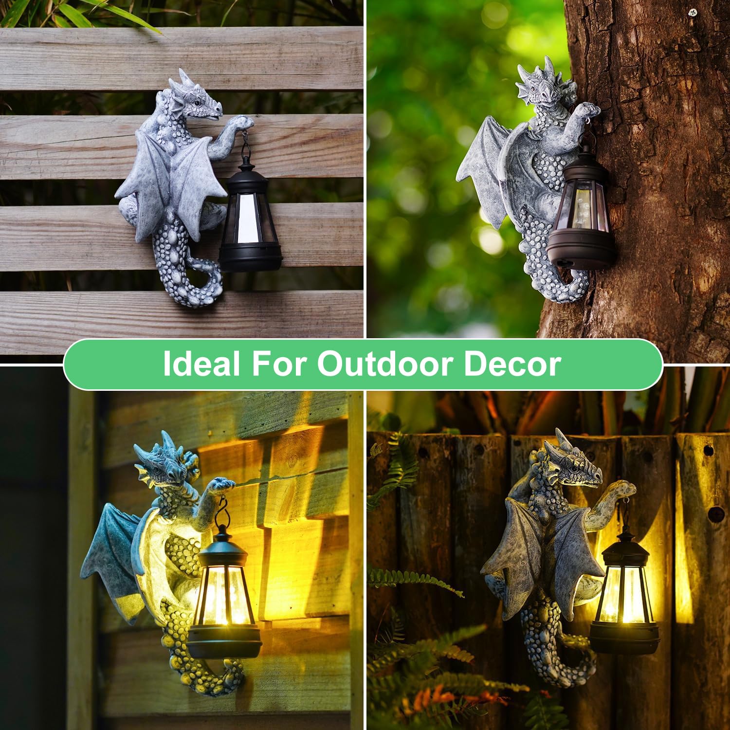 Dragon Tree Hugger Solar Lantern Garden Statue