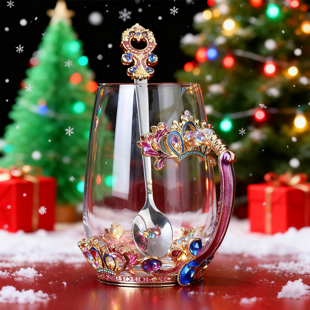 [Copy]Flower Teacup Transparent Glass Teacup With Spoon and Lid