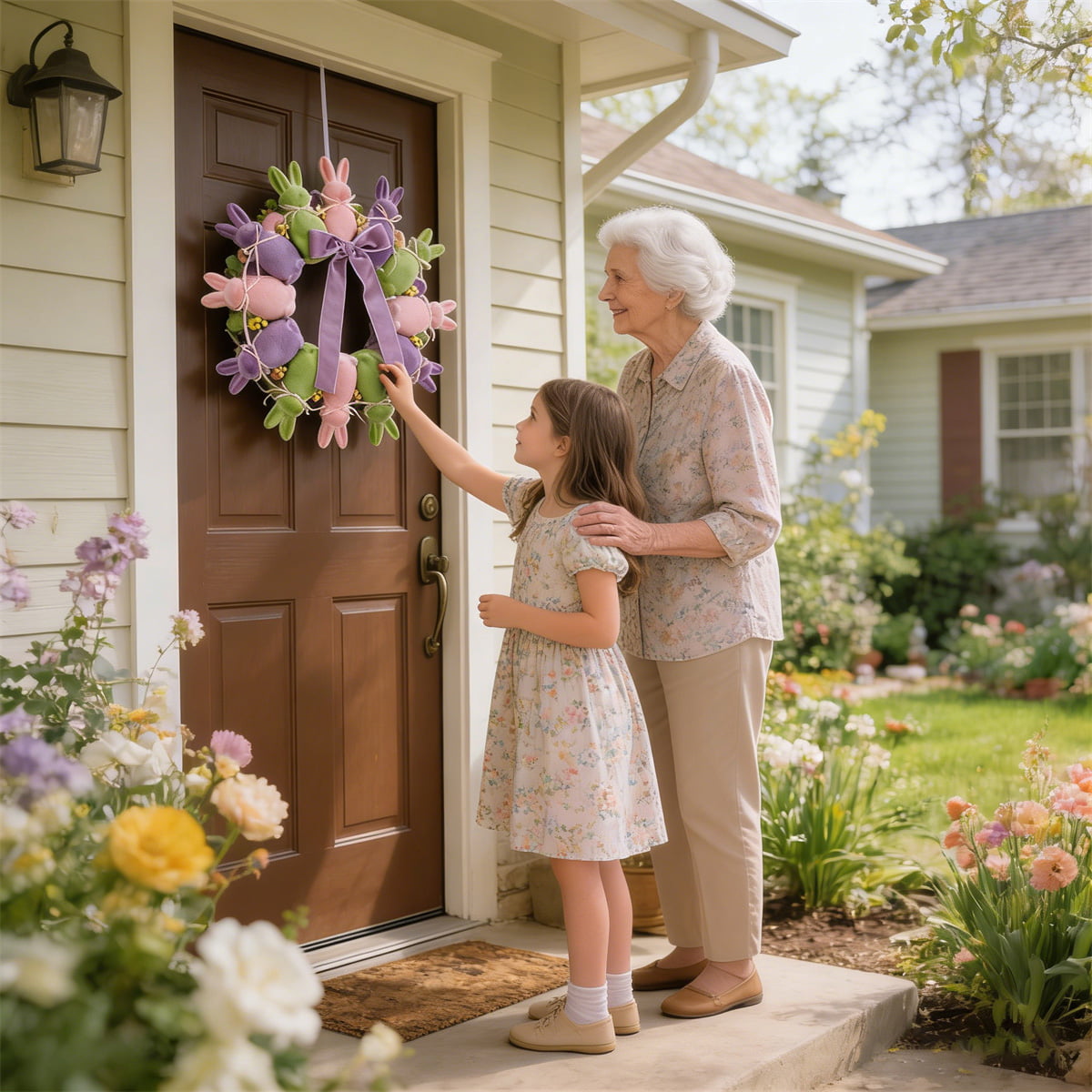 Flocked Bunny Wreath Door Hanger – Bring Home the Joy of Spring