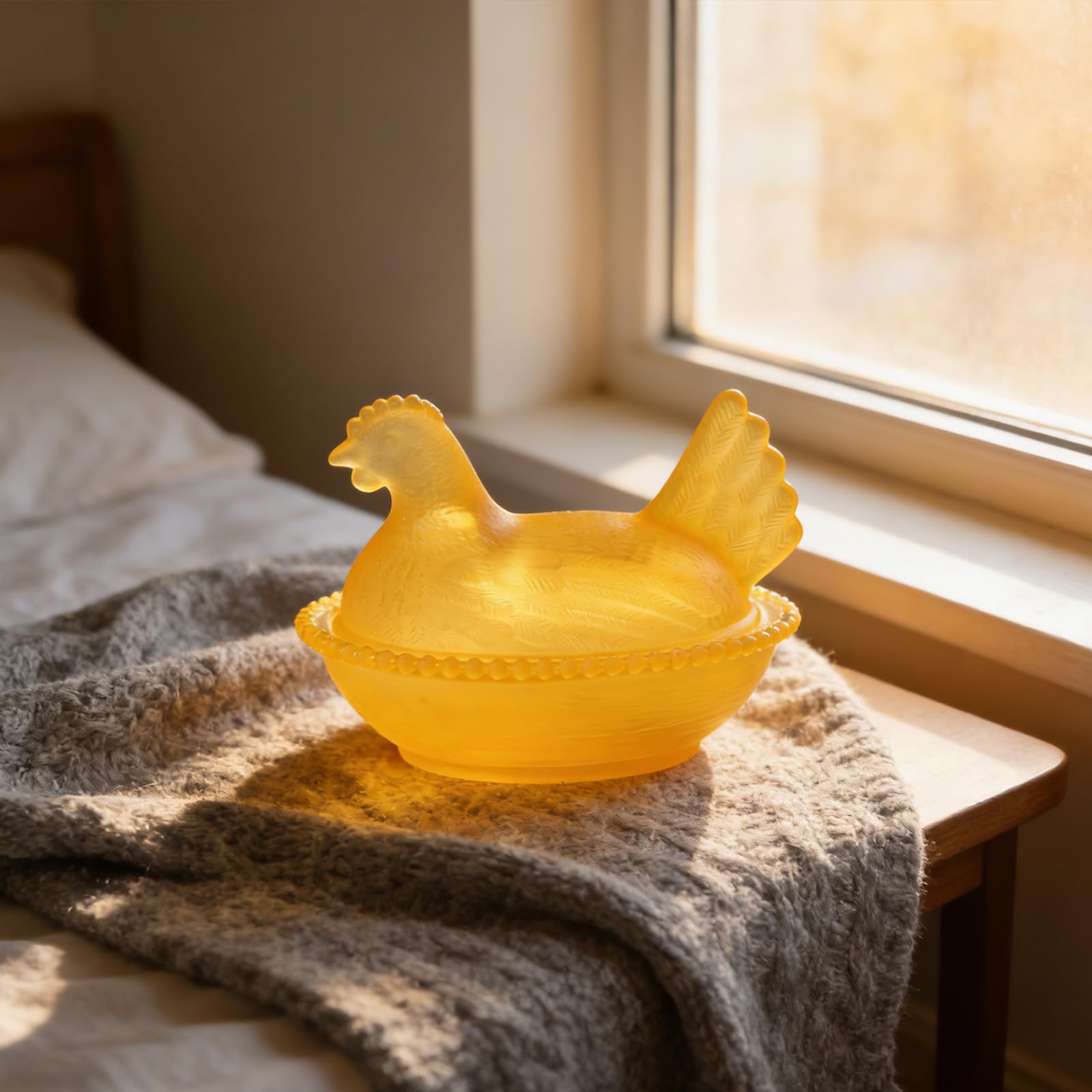 Vintage Pedestal Chicken Shaped Candy Crystal Bowl