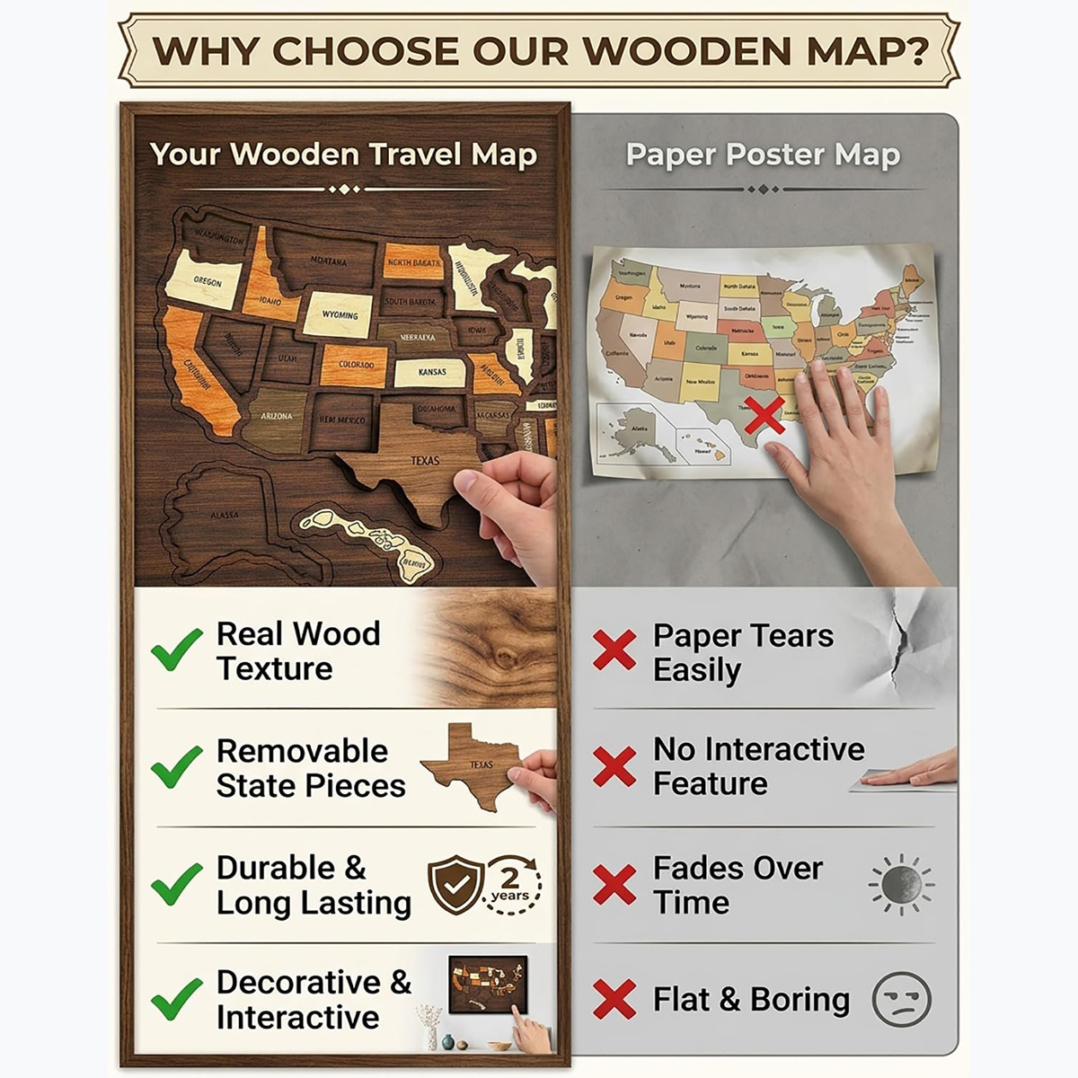 🔥49% OFF - 🧩US Wooden USA Travel Map Puzzle - A Stylish Way to Track Your Journey & Memories