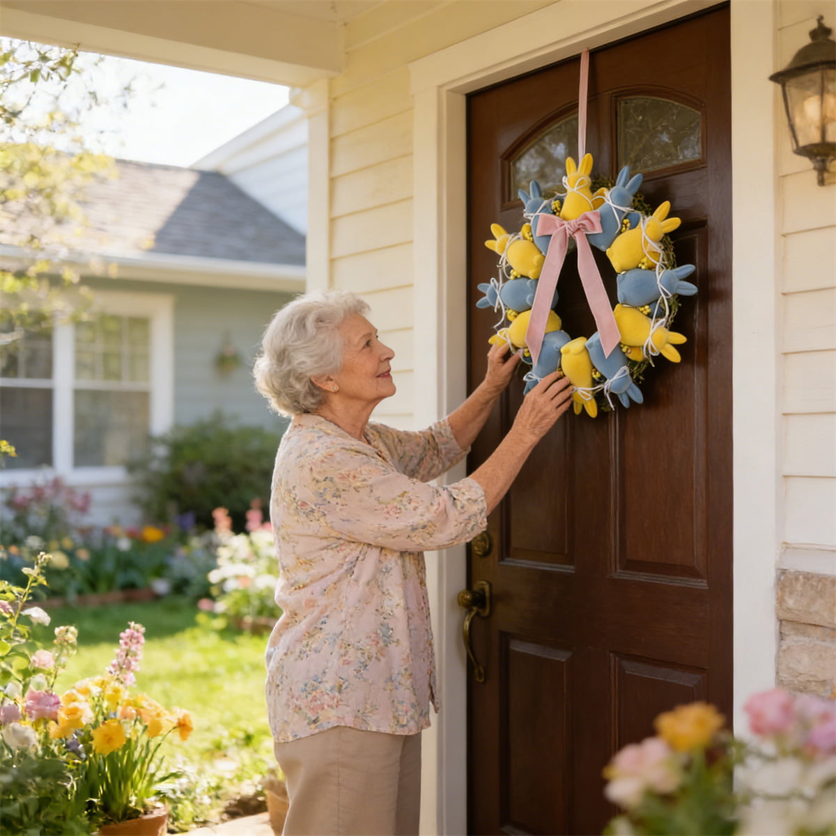 Flocked Bunny Wreath Door Hanger – Bring Home the Joy of Spring