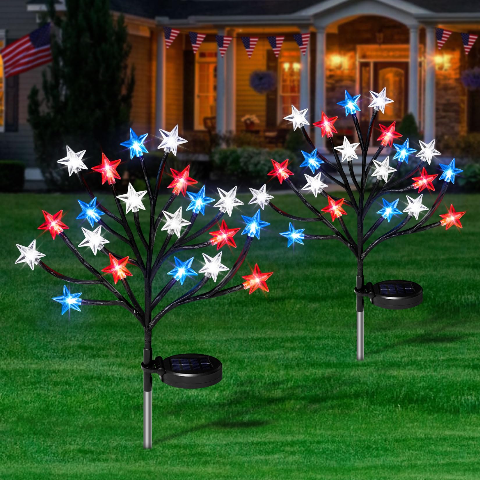 4th of July Solar Star Tree Lights Decorations Outdoor