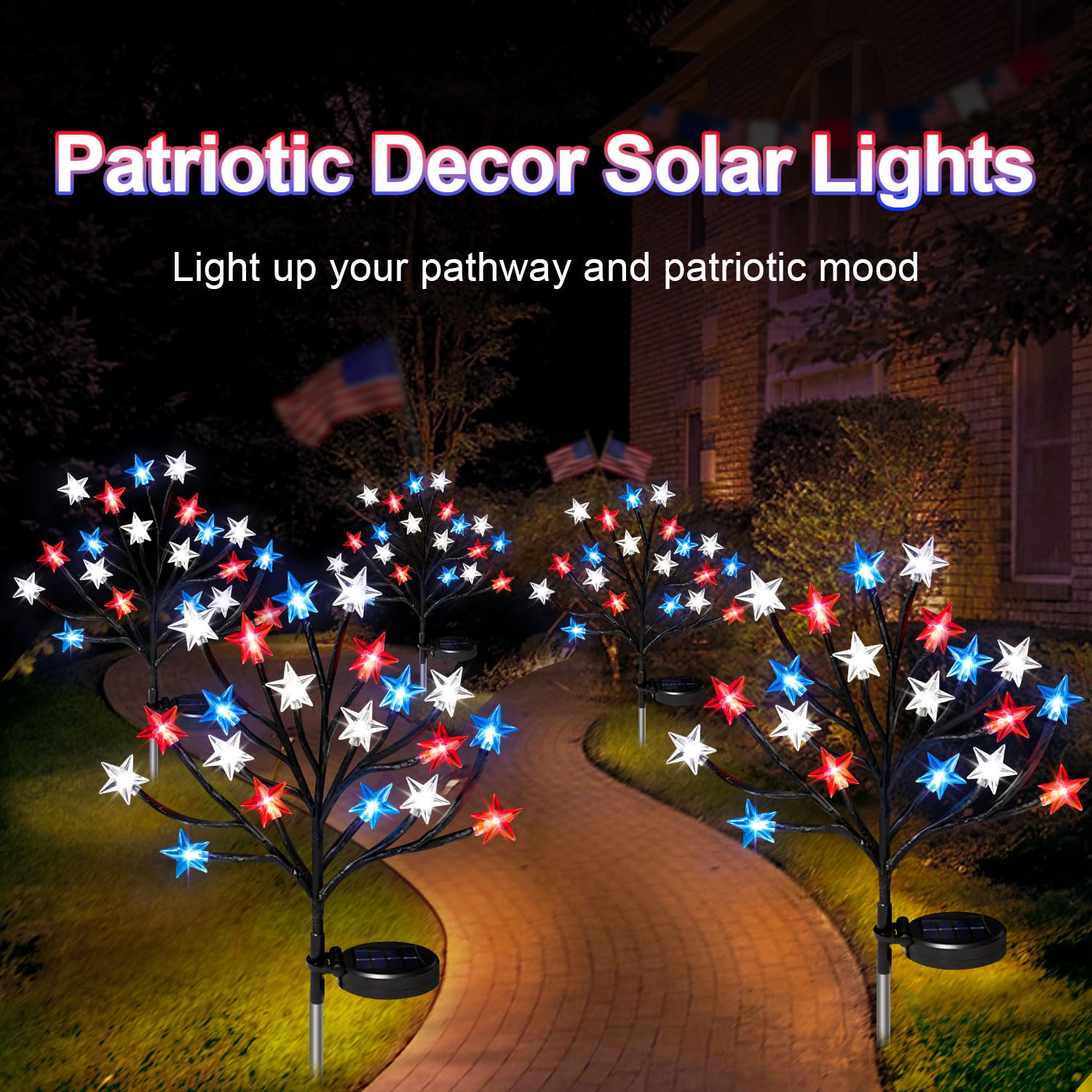 4th of July Solar Star Tree Lights Decorations Outdoor