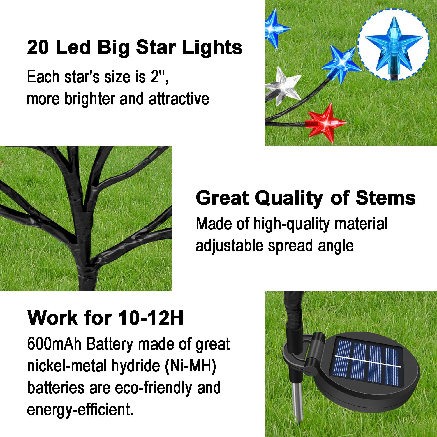 4th of July Solar Star Tree Lights Decorations Outdoor