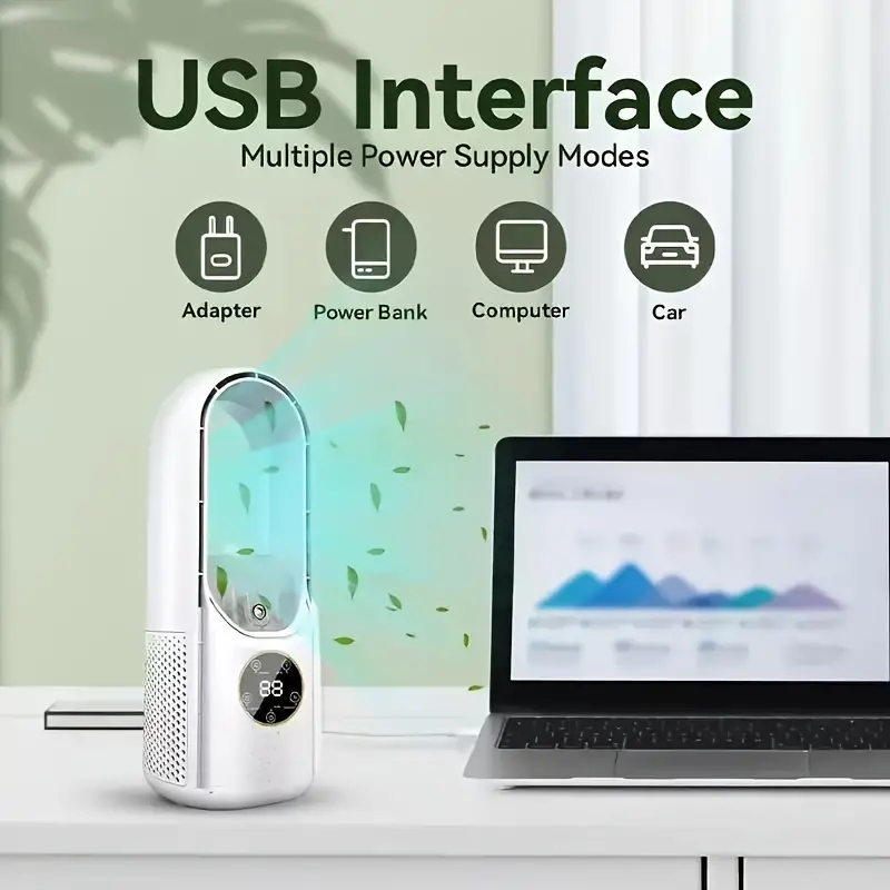 Portable USB Air Cooler Leafless Electric Fan 6 Speed Silent Timer Air Conditioner Cooling Fan Humidifier Conditioning Fan