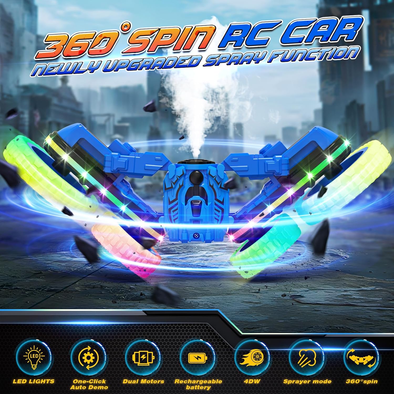 2.4Ghz 360°Rotating 4WD Spray RC Stunt Car