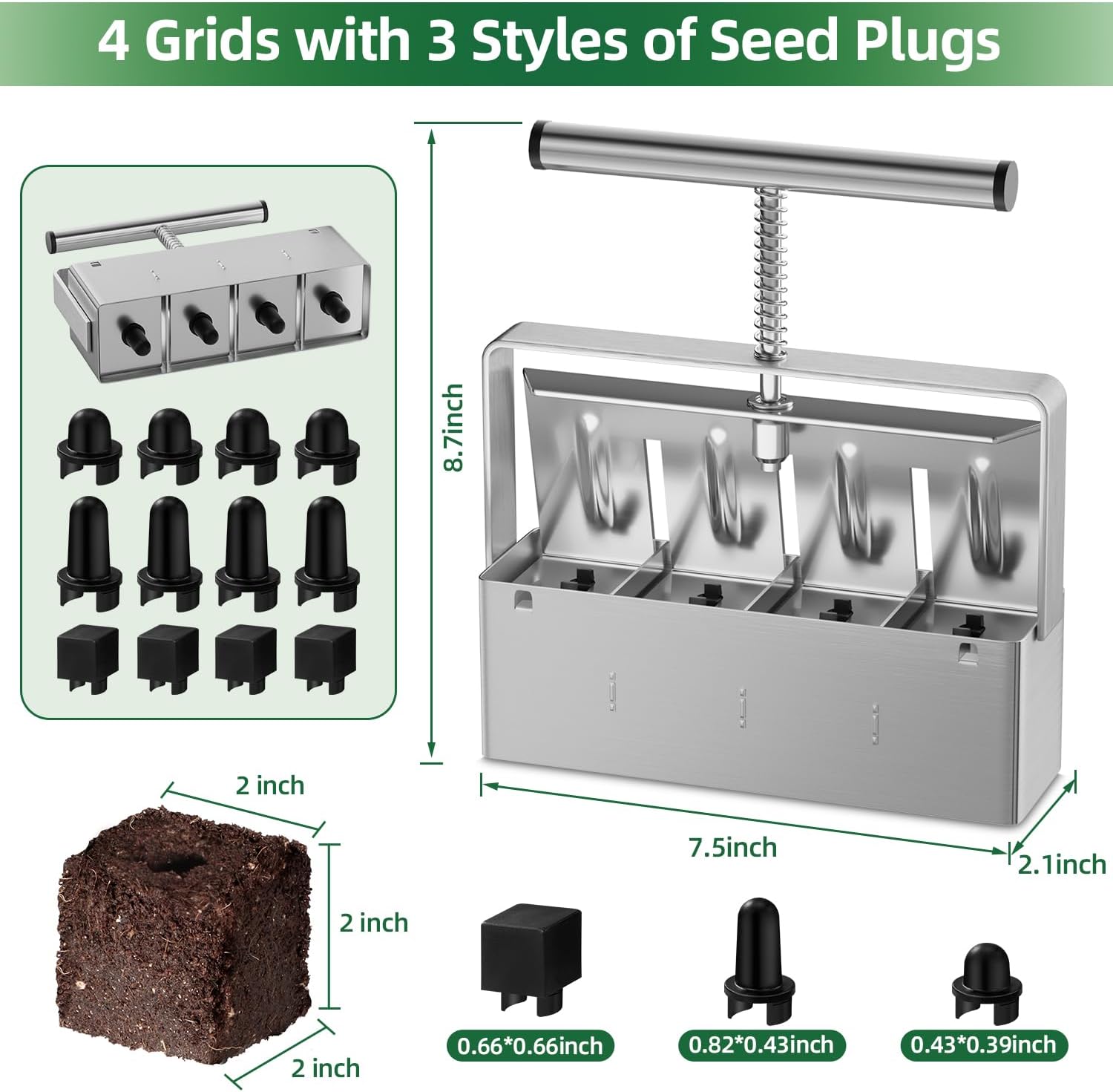 Cell Soil Block Maker with 3 Kinds Seed Pins
