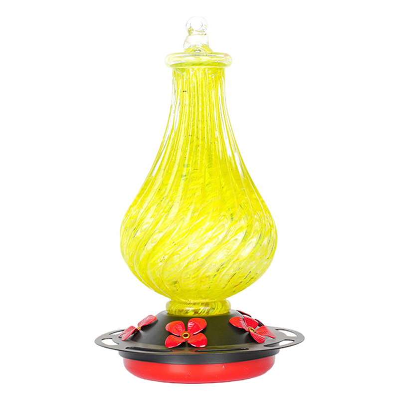 Cylinder Hand Blown Glass Hummingbird Feeder